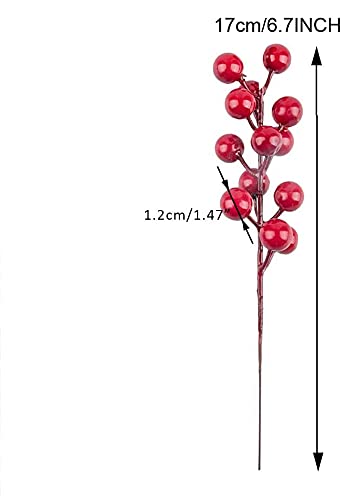 SLXDEX 24 pcs Red Holly Berry Stem Picks - Decorative Wire Stem Branch Sprays for Christmas Tree Decoration, Holiday Decor, Silk Flower Arrangements, Home DIY Crafts (24, 6.7inch)