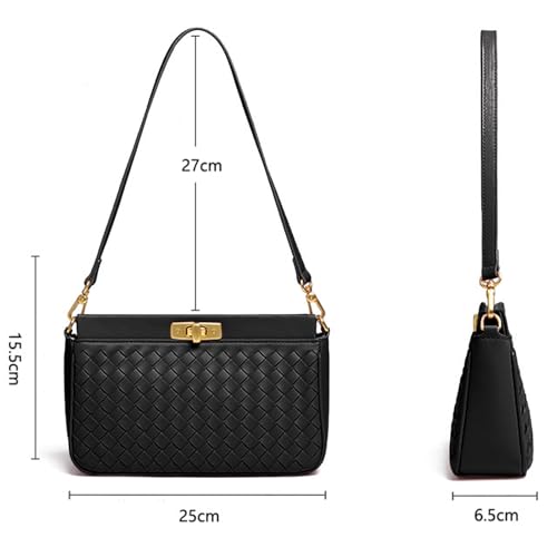Shoulder Bag for Women Weave Lightweight Tote Bags Vegan Leather Handbags Handmade Cute Bags Sling Purse with Pocket Black