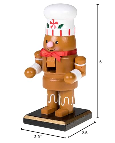 Clever Creations Gingerbread Man 6 Inch Traditional Wooden Nutcracker, Festive Christmas Décor for Shelves and Tables