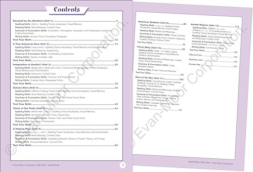 Evan-Moor Skill Sharpeners Spell and Write Workbook, Grade 5, 144 Spelling Words, Test Prep, Compound Words, Conjunctions, Grammar, Punctuation, Creative Writing, Vocabulary, Activities, Homeschool