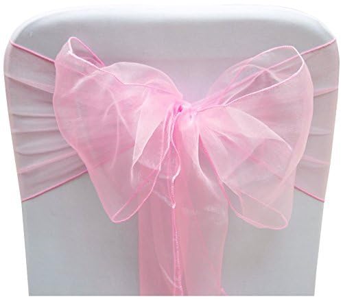 SARVAM FASHION Elegant Organza Chair Sashes Sheer Fabric Sashes for Weddings, Parties, and Special Events – (Pack of 10 Pieces, Baby Pink)