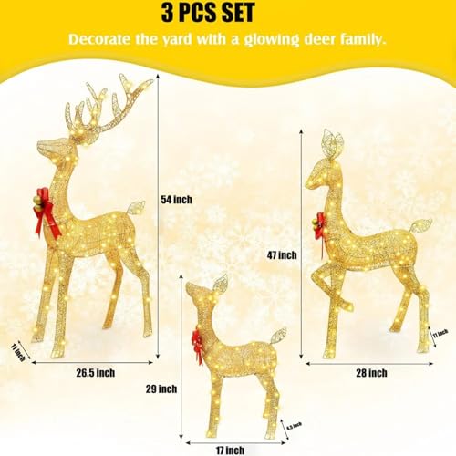 5ft 3-Piece Lighted Christmas Deer Family Set for Outdoor Yard and Indoor Holiday Decoration, Lighted Reindeer Decor