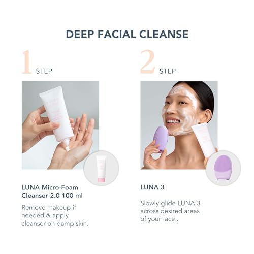 FOREO Deep Clean LUNA 3 Bundle - Facial Cleansing Brush Sensitive Skin + LUNA Micro-Foam Face Cleanser 2.0, 3,4 oz - Cleansing & Anti Aging Face Massager - Face Care Brush - Face Wash - Pore Minimizer