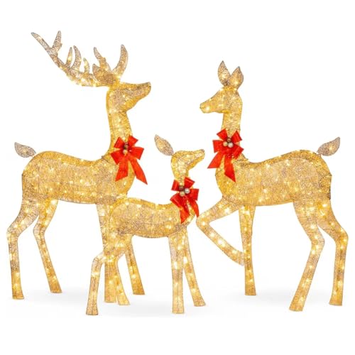 5ft 3-Piece Lighted Christmas Deer Family Set for Outdoor Yard and Indoor Holiday Decoration, Lighted Reindeer Decor