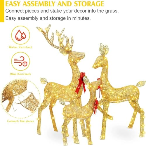 5ft 3-Piece Lighted Christmas Deer Family Set for Outdoor Yard and Indoor Holiday Decoration, Lighted Reindeer Decor