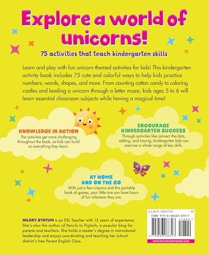 Kindergarten Activity Book Unicorns: 75 Games to Practice Early Reading, Writing, and Math Skills (School Skills Activity Books)