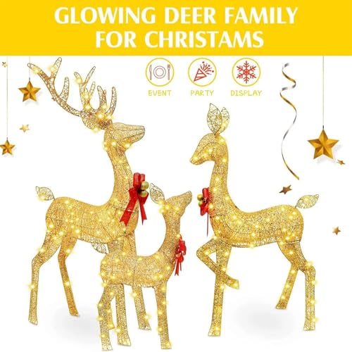 5ft 3-Piece Lighted Christmas Deer Family Set for Outdoor Yard and Indoor Holiday Decoration, Lighted Reindeer Decor