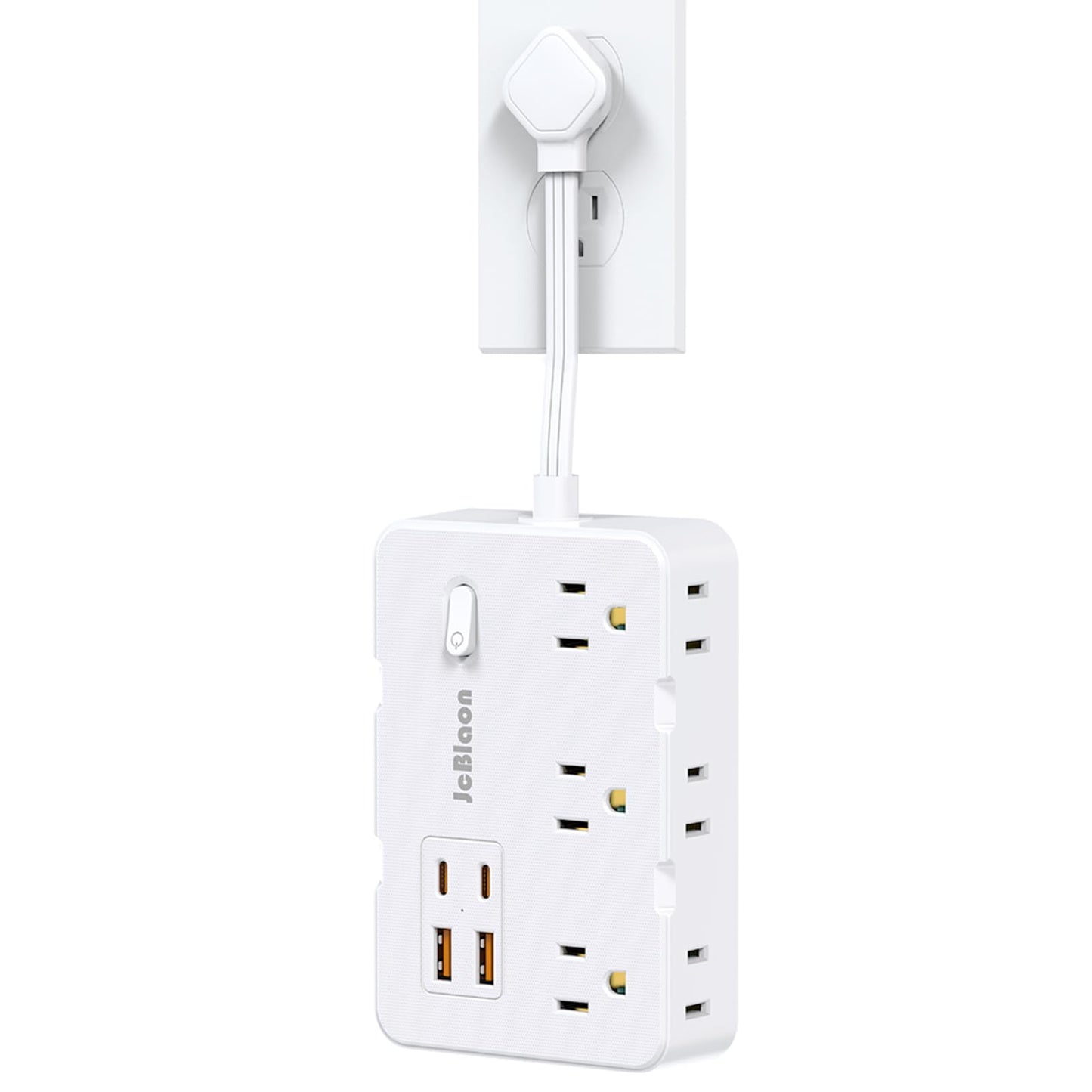 Flat Plug Power Strip Surge Protector, 5ft Ultra Thin Extension Cord with 4 USB Wall Charger(2 USB C Port), 6 Widely-Spaced Outlets Power Strip Compact for Travel, Office, Dorm Room Essentials (White)