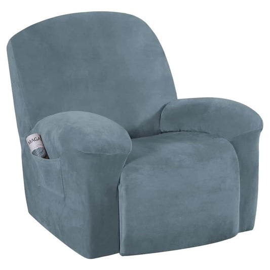 H.VERSAILTEX High Stretch Recliner Chair Covers Large Size Oversized Plush Chair Slip Covers with Arms 1-Piece Furniture Protector Couch Soft with Elastic Bottom Non Slip(Recliner, Stone Blue)