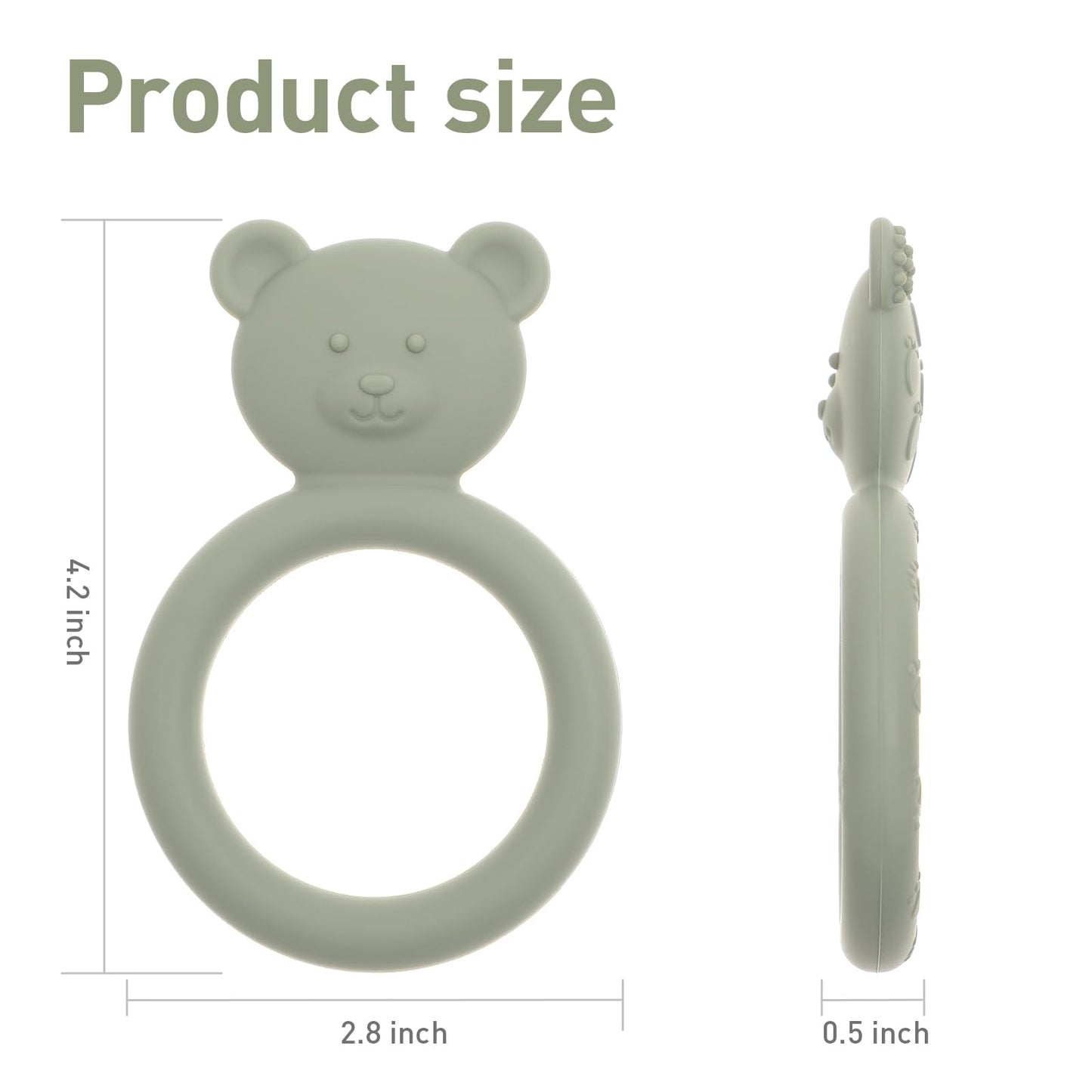 Dirbabi Silicone Baby Teether, Teething Toy Ring for Babies, Easy to Hold Design, BPA Free (Sand + Light Grey)