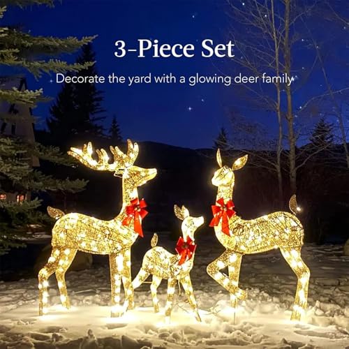 5ft 3-Piece Lighted Christmas Deer Family Set for Outdoor Yard and Indoor Holiday Decoration, Lighted Reindeer Decor