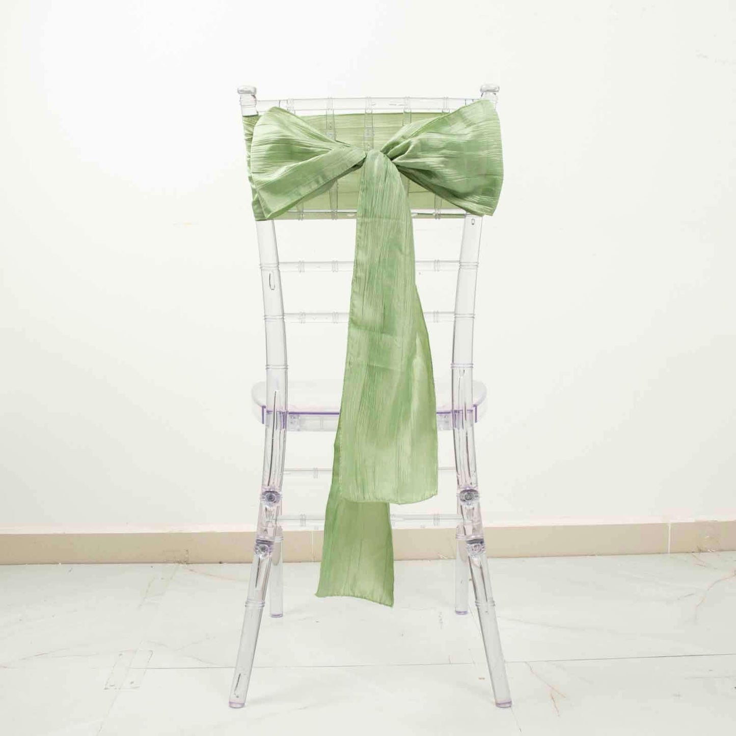 Efavormart 5 Pack | 6"x106" Accordion Crinkle Taffeta Chair Sashes - Sage Green