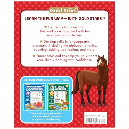 Preschool Big Workbook Ages 3 - 5: 320 Pages, Letter and Numbers Tracing, Early Math, First Writing, Phonics, Alphabet and more (Gold Stars)