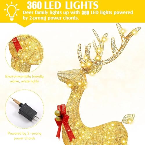 5ft 3-Piece Lighted Christmas Deer Family Set for Outdoor Yard and Indoor Holiday Decoration, Lighted Reindeer Decor