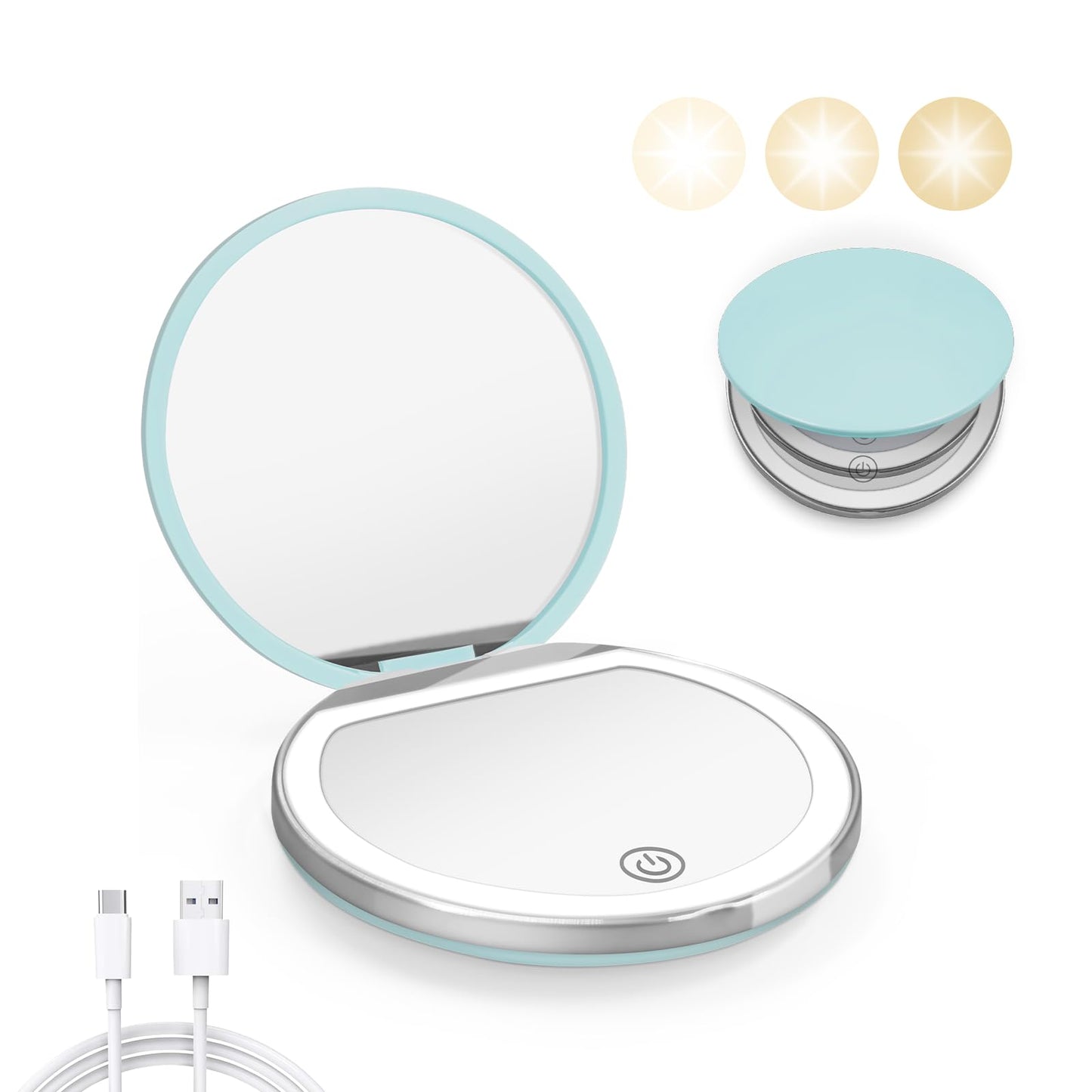 Compact Mirror with Light, 1X/3X Magnification LED Pocket Mirror with USB Data Cable,Mini Mirror for Purse, Pocket,Travel and Present (Pink)