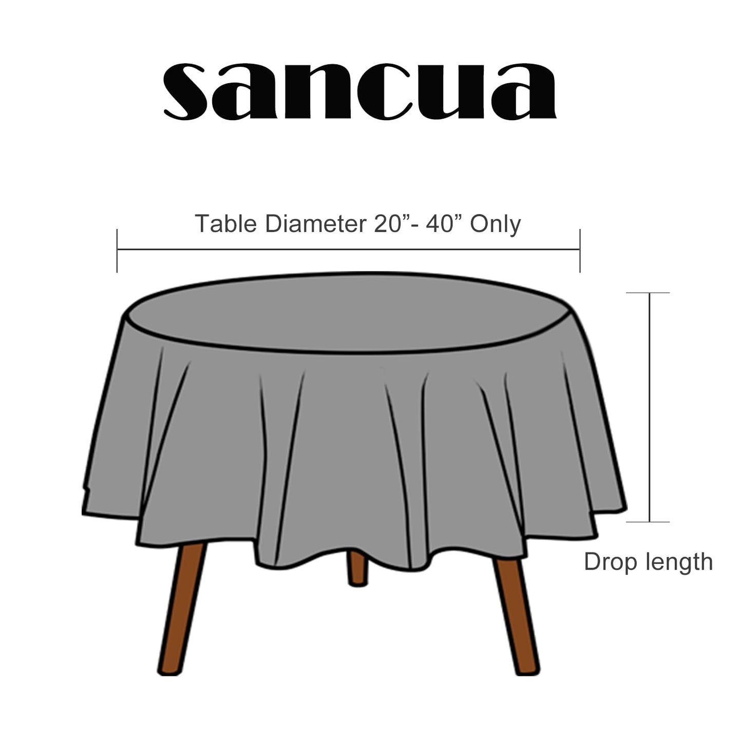 sancua Round Tablecloth - 60 Inch - Water Resistant Spill Proof Washable Polyester Table Cloth Decorative Fabric Table Cover for Dining Tables, Buffet Parties and Camping, Black