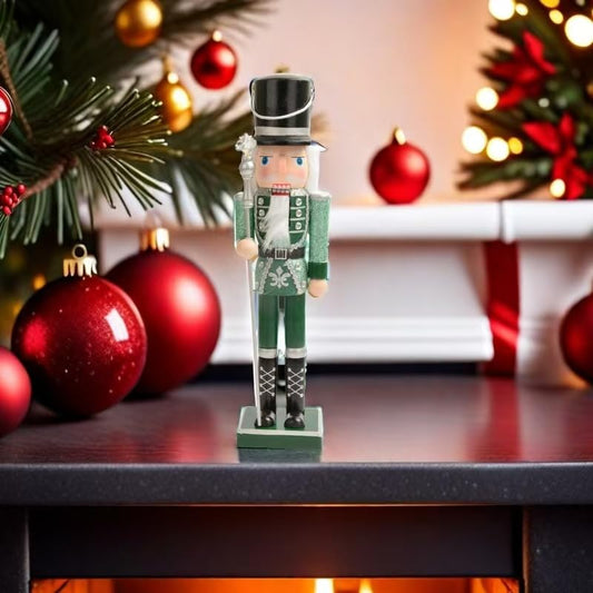 ENLAYER 15 Inch Nutcracker Christmas Decoration, Hand-Painted Wooden Nutcracker Figure, Festive Collectible Gift for Winter Table, Desktop, Fireplace Decorations