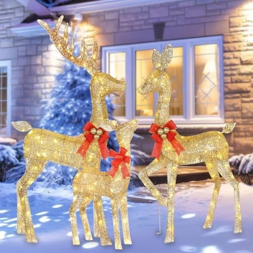 5ft 3-Piece Lighted Christmas Deer Family Set for Outdoor Yard and Indoor Holiday Decoration, Lighted Reindeer Decor