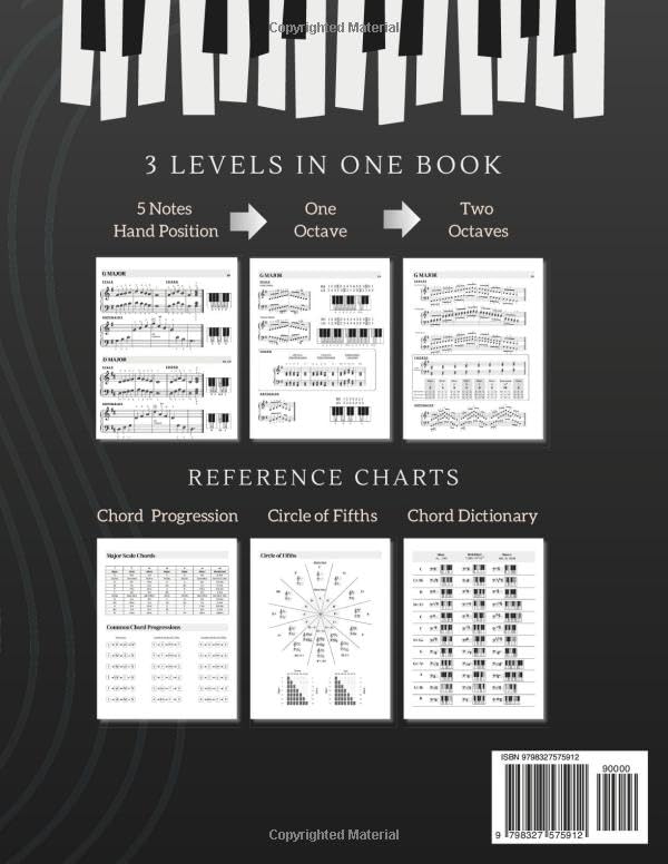 Essential Piano Scales, Chords & Arpeggios Guide - Complete Collection: 3 levels in 1 (Beginner to Advanced): Fingering, Keyboard illustration, Chord ... Harmonic, Melodic), Blues - Anyone Can Play