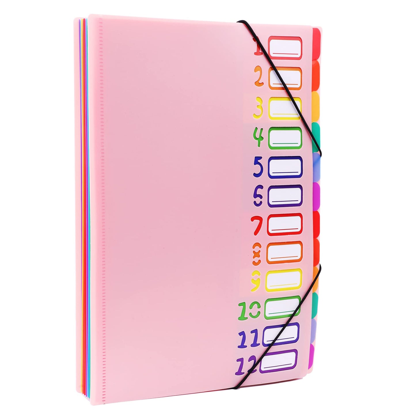 Rainbow Tab Expanding File Folder - 24 Pockets, Durable A4 Letter Size Organizer, Water-Resistant Plastic Dividers, Home/Office/School Document Holder (Black)