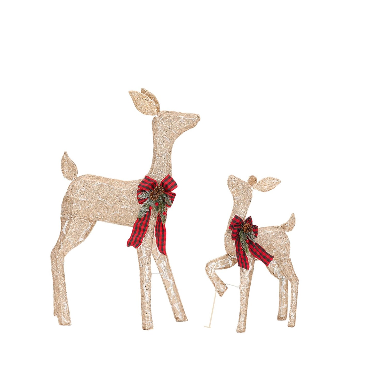 2 Pack Reindeer Christmas Decoration with 105 Lights Xmas Lighted Golden Glittering Deer for Indoor Outdoor Yard Lawn Decoration