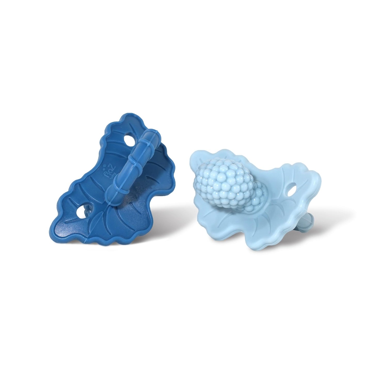 RaZbaby RaZberry Silicone Teether Pacifier – Teething Relief for Infants, Food-Grade, BPA-Free, Hands-Free, Natural Berrybumps Fruit Texture for Sensory Development, Freezable, 2-Pack - Red & Blue