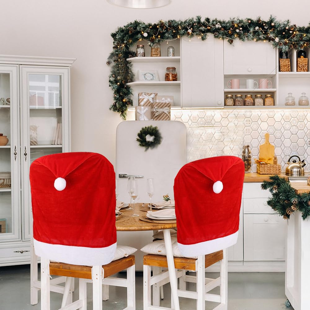 Christmas Chair Back Covers 6 Pcs Christmas Chair Covers Red Santa Hat Dining Chair Covers 19.7" x 23.6" Golden Velvet Chair Covers Kitchen Chair Covers for Christmas Holiday Decoration(19.7" x 23.6")