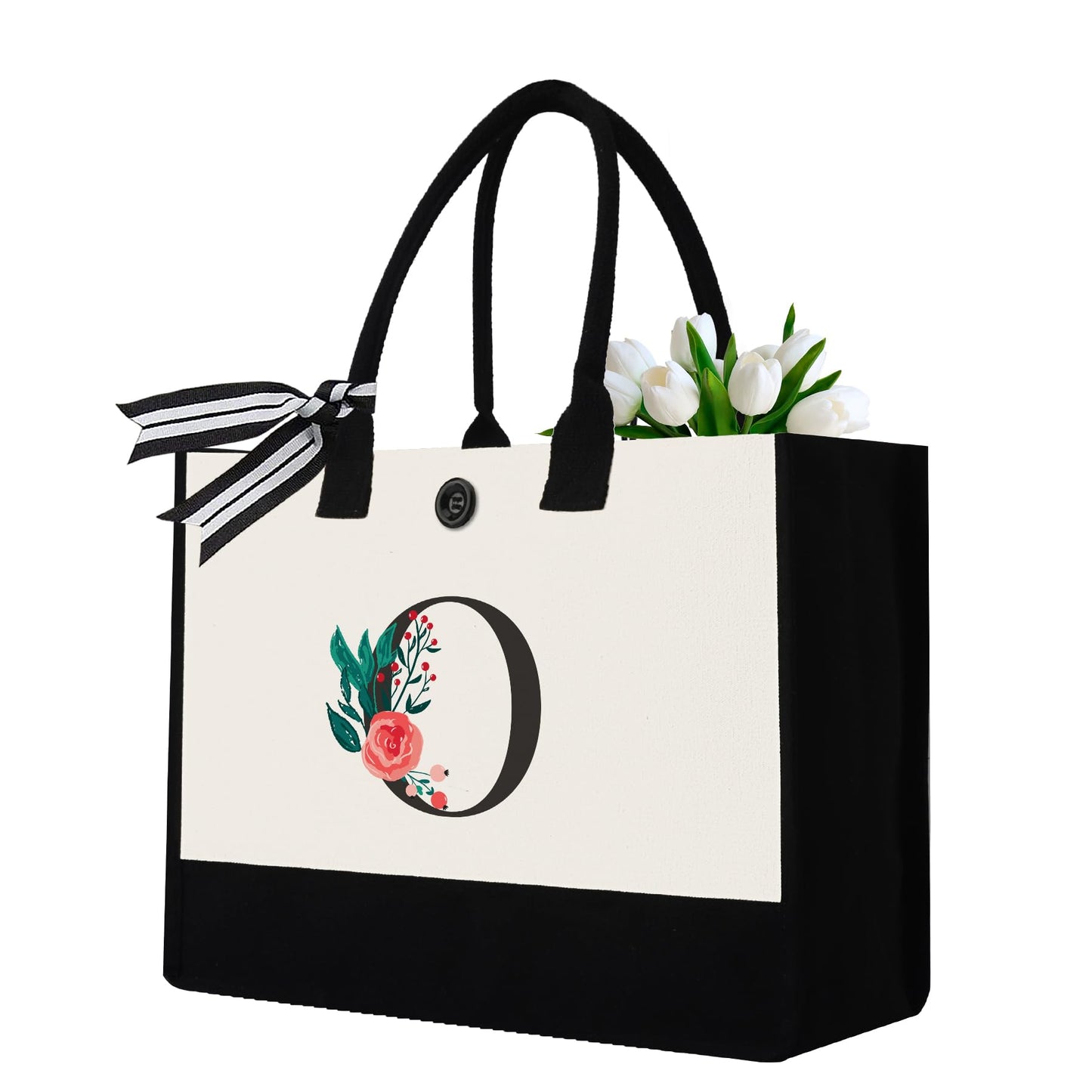 Initial Canvas Tote Bag, Personalized Birthday Gifts for Women Mom Friends Teachers, Monogrammed Tote Bags Suitable for Mother's Day Wedding Beach (Letter J)