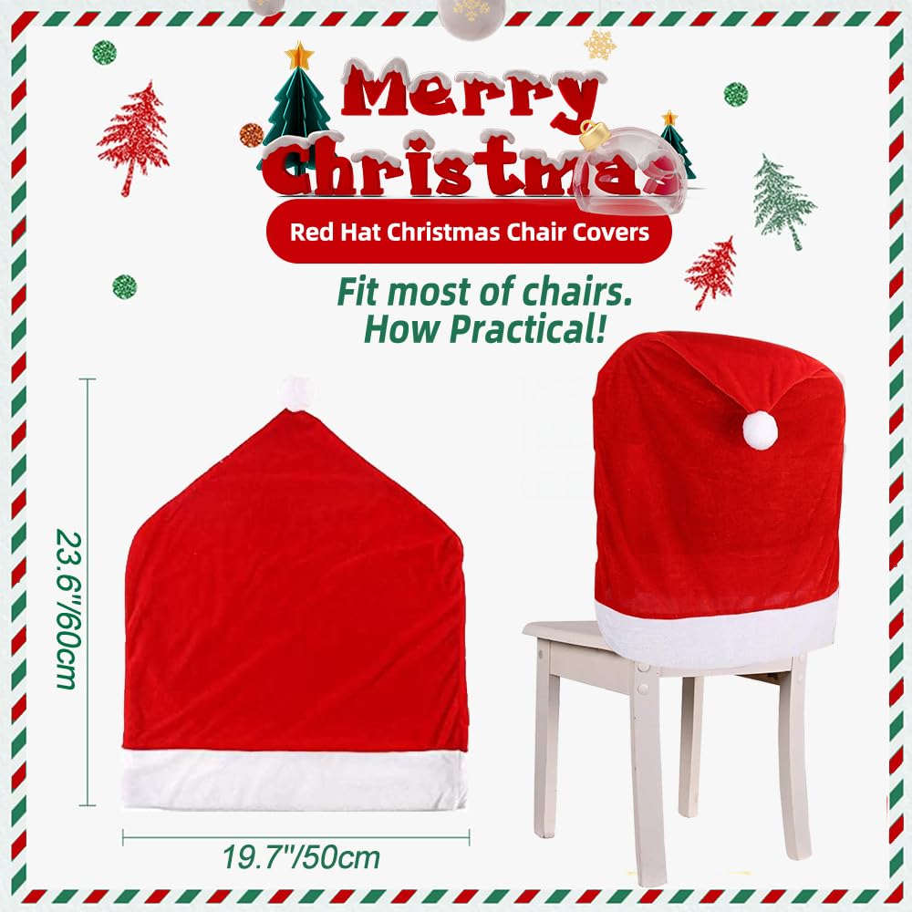 Christmas Chair Back Covers 6 Pcs Christmas Chair Covers Red Santa Hat Dining Chair Covers 19.7" x 23.6" Golden Velvet Chair Covers Kitchen Chair Covers for Christmas Holiday Decoration(19.7" x 23.6")