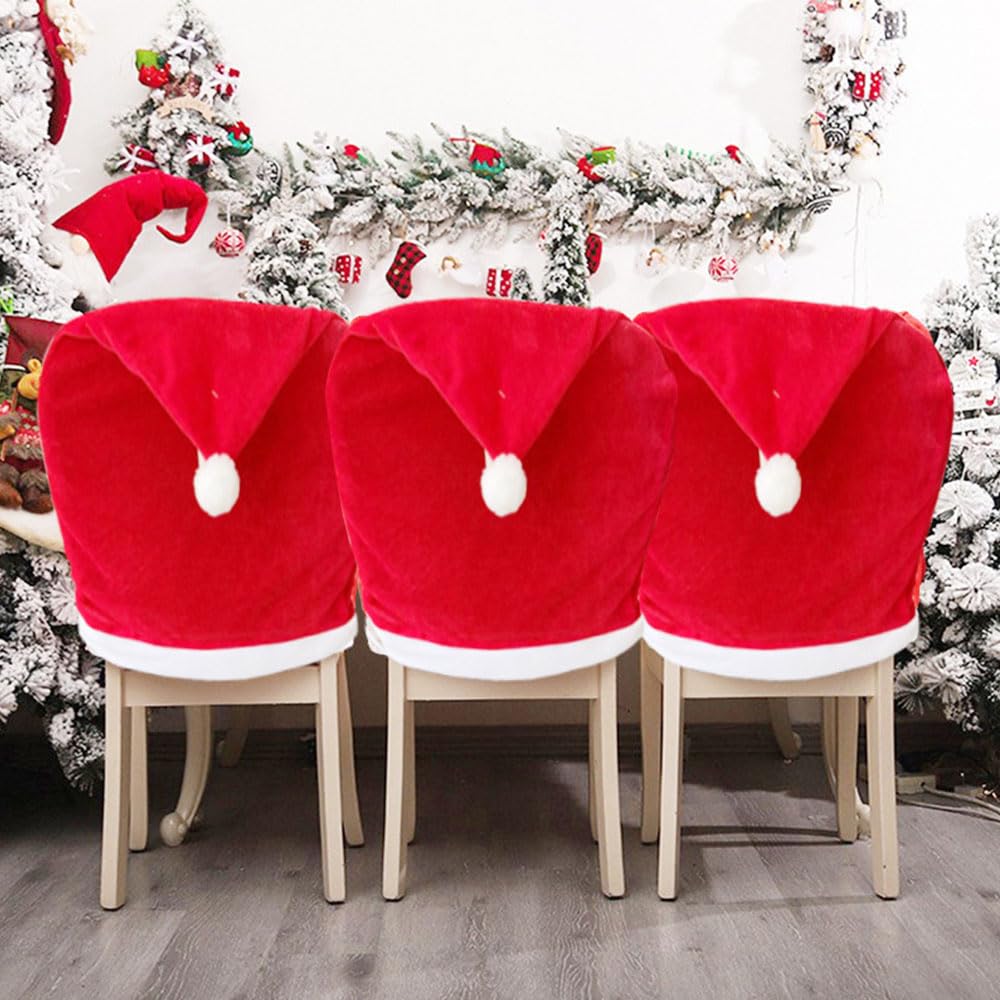 Christmas Chair Back Covers 6 Pcs Christmas Chair Covers Red Santa Hat Dining Chair Covers 19.7" x 23.6" Golden Velvet Chair Covers Kitchen Chair Covers for Christmas Holiday Decoration(19.7" x 23.6")