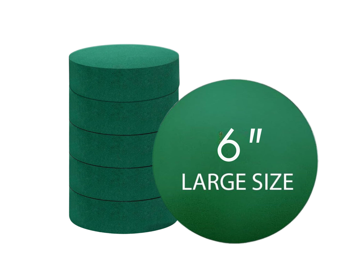 Pack of 6 FLOFARE Round Floral Foam Blocks for Fresh and Artificial Flowers, (6" X 1.5"), Dry & Wet Green Flower Foam for Flower Arrangements and Florist Supplies