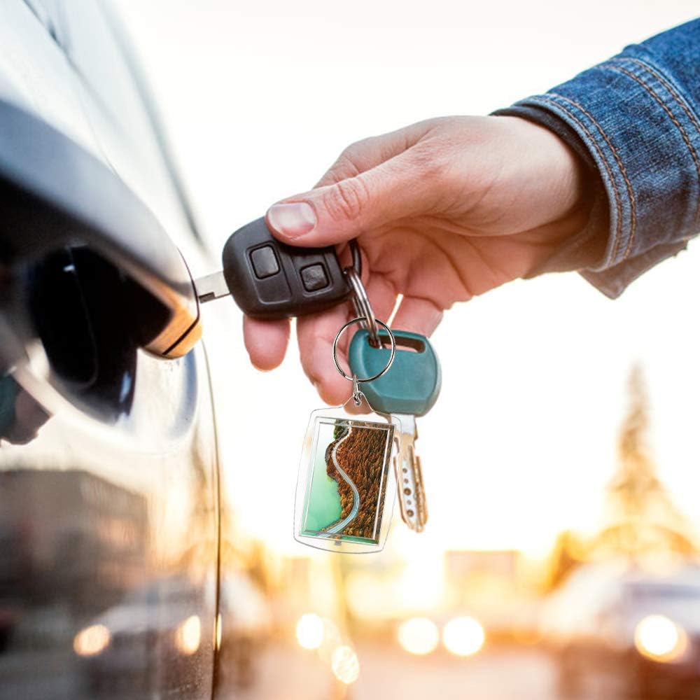 30 PCS Photo Insert Keychains, Acrylic Clear Blank Keyrings Picture Frame Keyring with Split Ring for Personalised Custom and Passport Photo Size, 1.57 Inch by 2.36 Inch