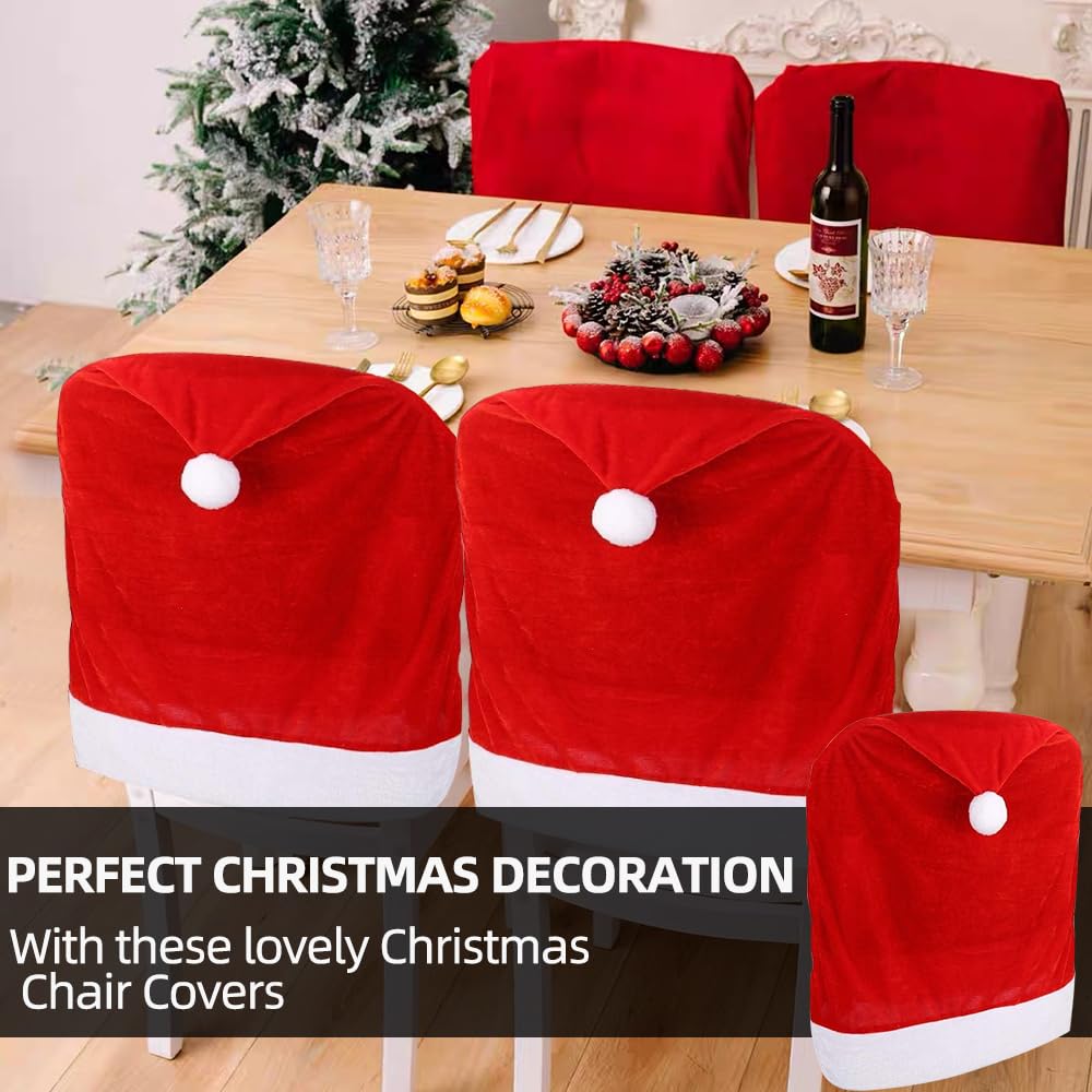 Christmas Chair Back Covers 6 Pcs Christmas Chair Covers Red Santa Hat Dining Chair Covers 19.7" x 23.6" Golden Velvet Chair Covers Kitchen Chair Covers for Christmas Holiday Decoration(19.7" x 23.6")