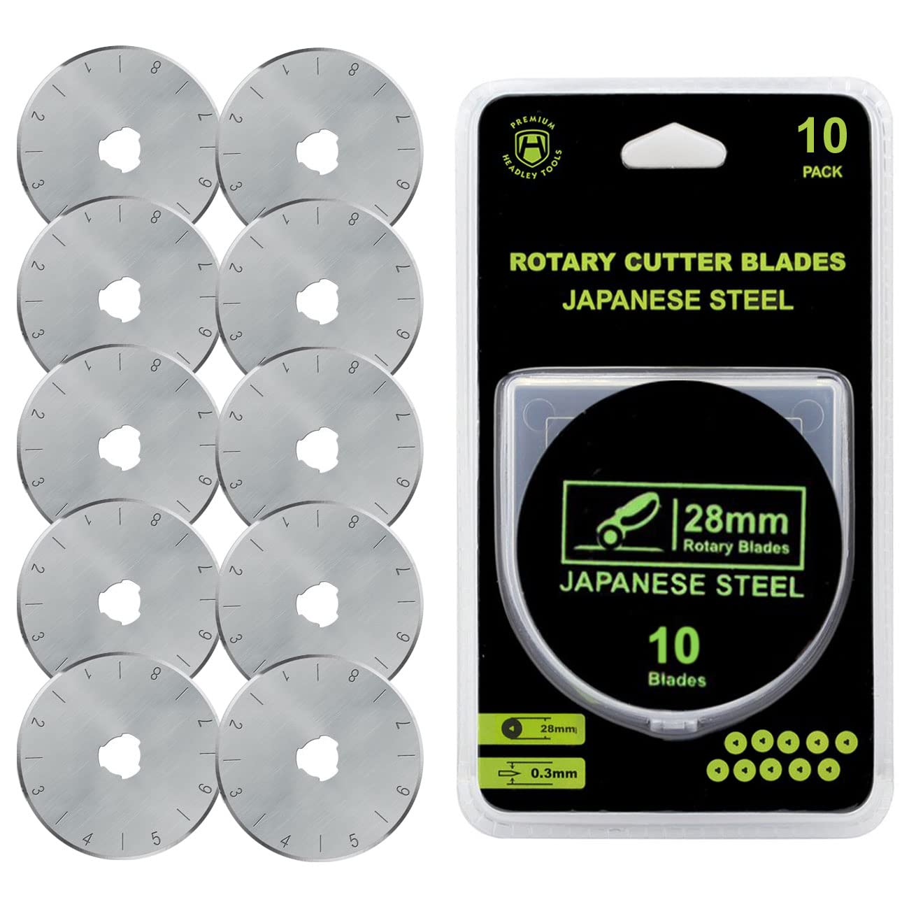 HEADLEY TOOLS 60mm Rotary Cutter Blades 10 Pack Fits Olfa, Fiskars, Replacement Rotary Blade for Arts Crafts Quilting Scrapbooking Sewing, Sharp and Durable