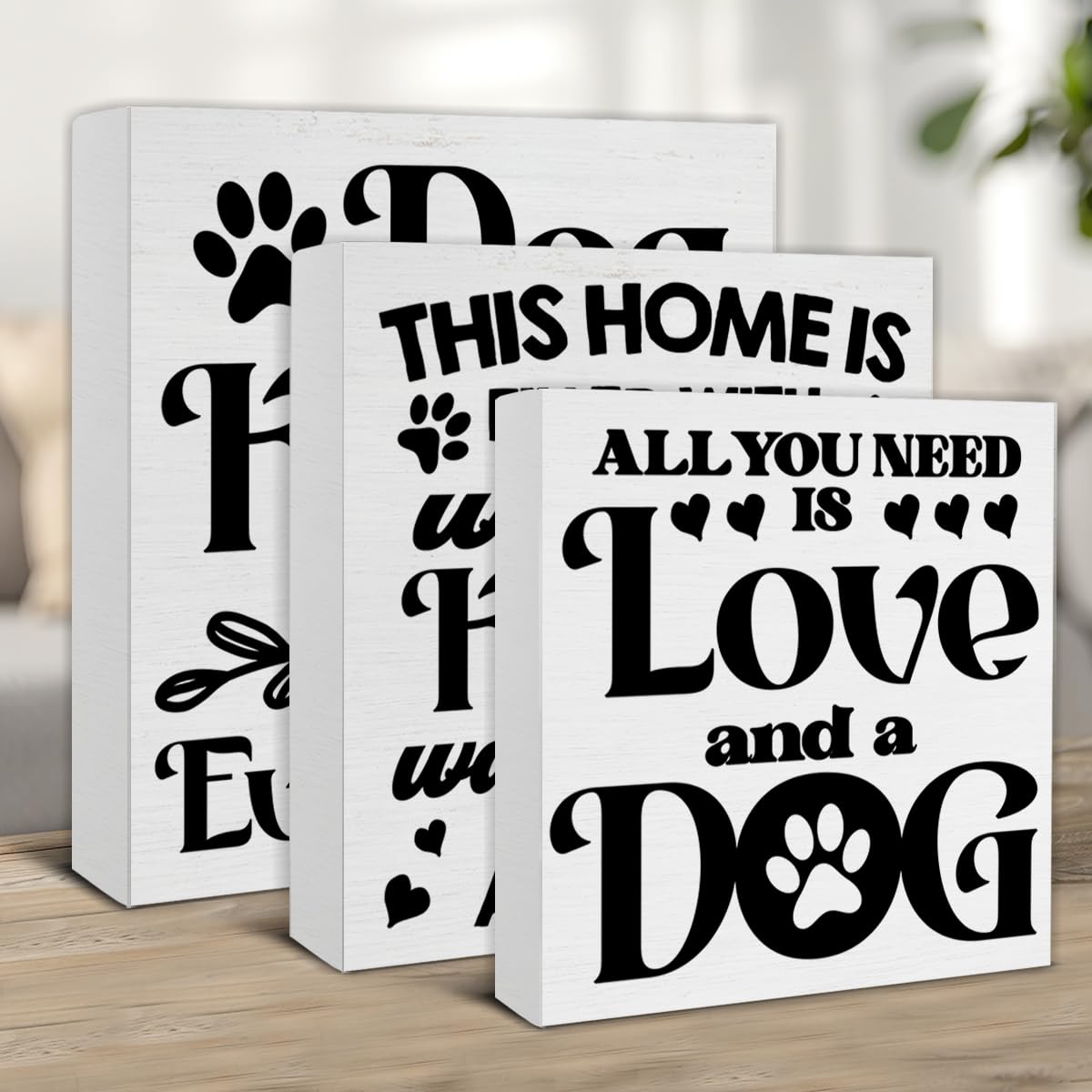 3 Pcs Dogs Wood Signs Decor Dog Lover Wood Block Sign Farmhouse Dog Themed Wooden Box Signs Decorations for Home Tiered Tray Desk Table Shelf