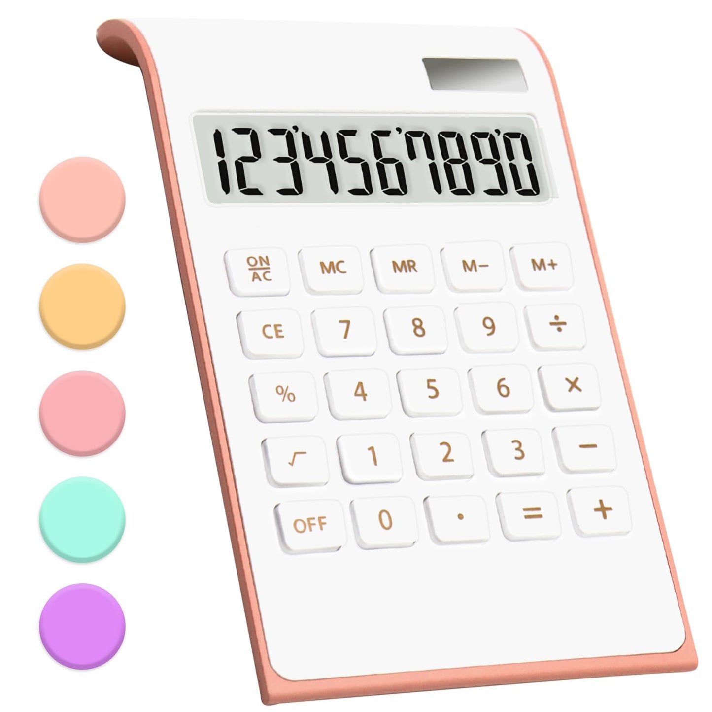 Pink Office Calculator, 10 Digits Solar Battery Basic Desktop With Large LCD Display, School and Office Supplies and Accessories