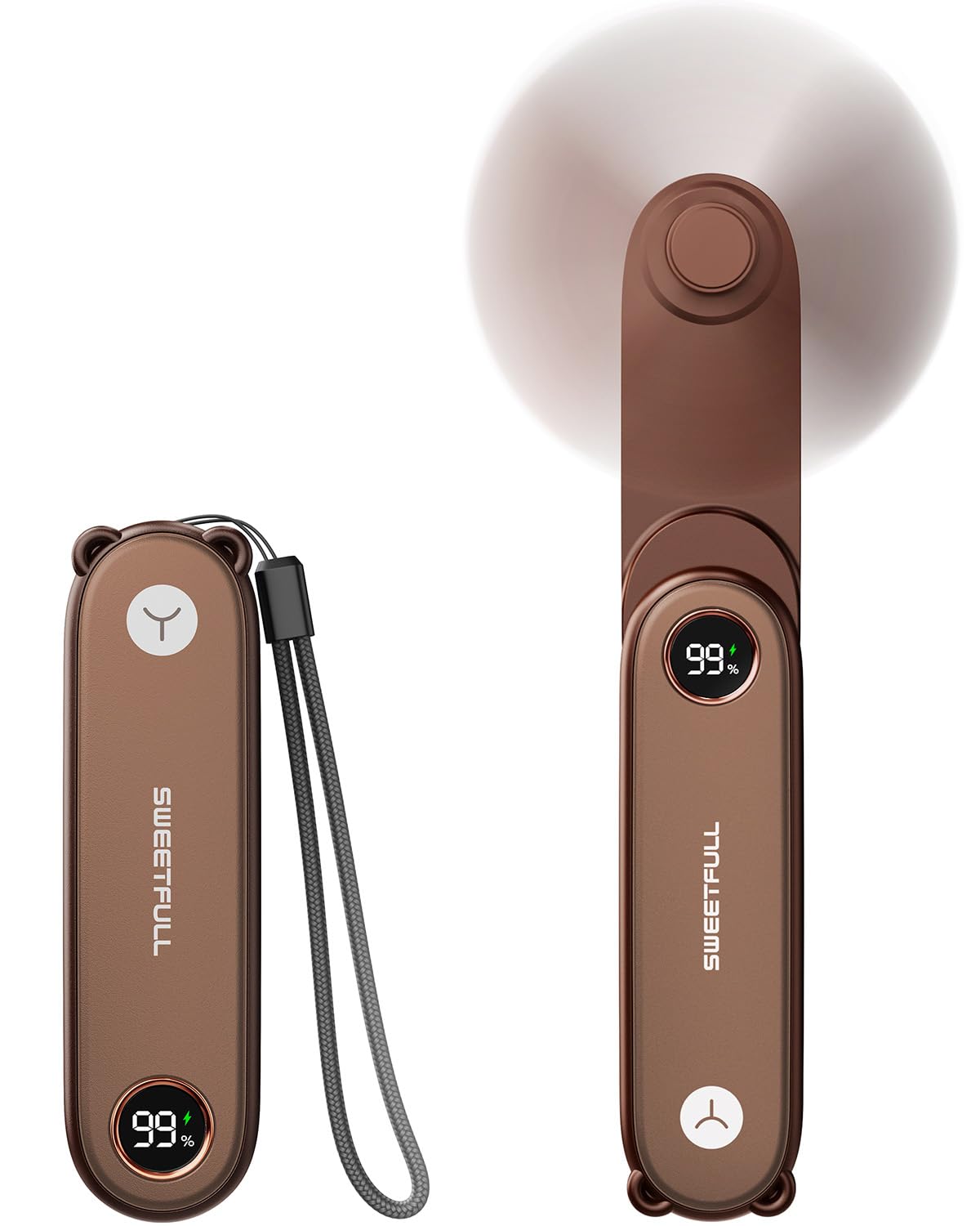 SWEETFULL Portable Handheld Mini Fan with LED Display, 3-in-1 Personal Foldable USB Rechargeable Hand Held Fan & Flashlight for Travel, Lash Eyelash, Cute Small Pocket for Women, Girls