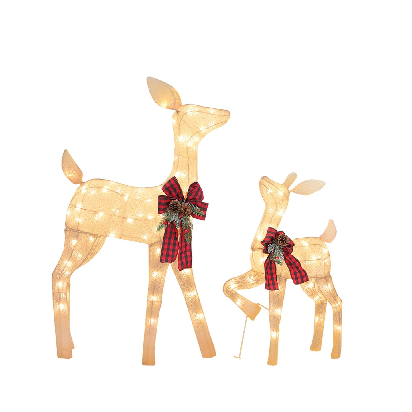 2 Pack Reindeer Christmas Decoration with 105 Lights Xmas Lighted White Glittering Deer for Indoor Outdoor Yard Lawn Decoration