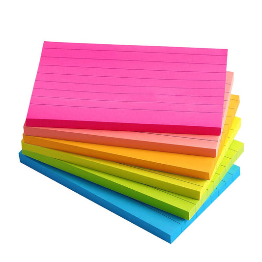 Lined Sticky Notes 4X6 in Bright Ruled Post Stickies Colorful Super Sticking Power Memo Pads, 45 Sheets/pad, 6 Pads/Pack