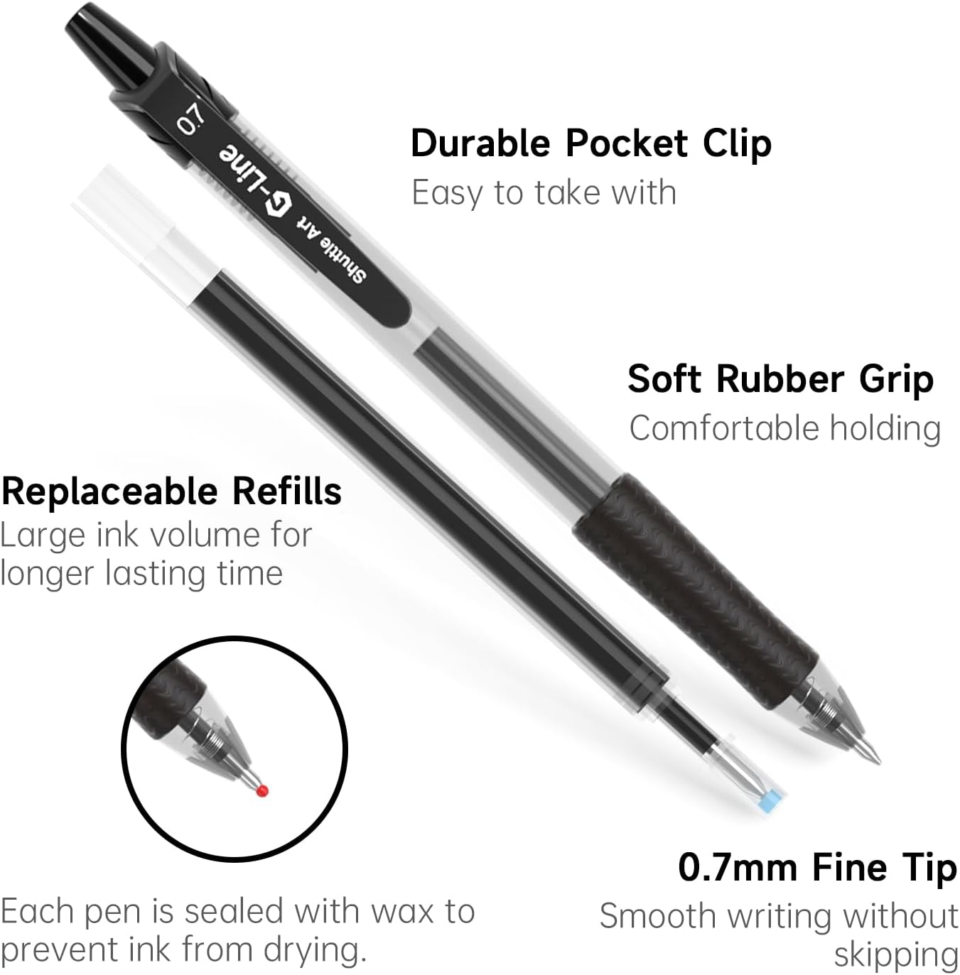 46 Pack Black Gel Ink Pens (20 Gel Pens with 26 Refills) Medium Point Retractable Writing Smooth Writing with Comfortable Grip for Office School