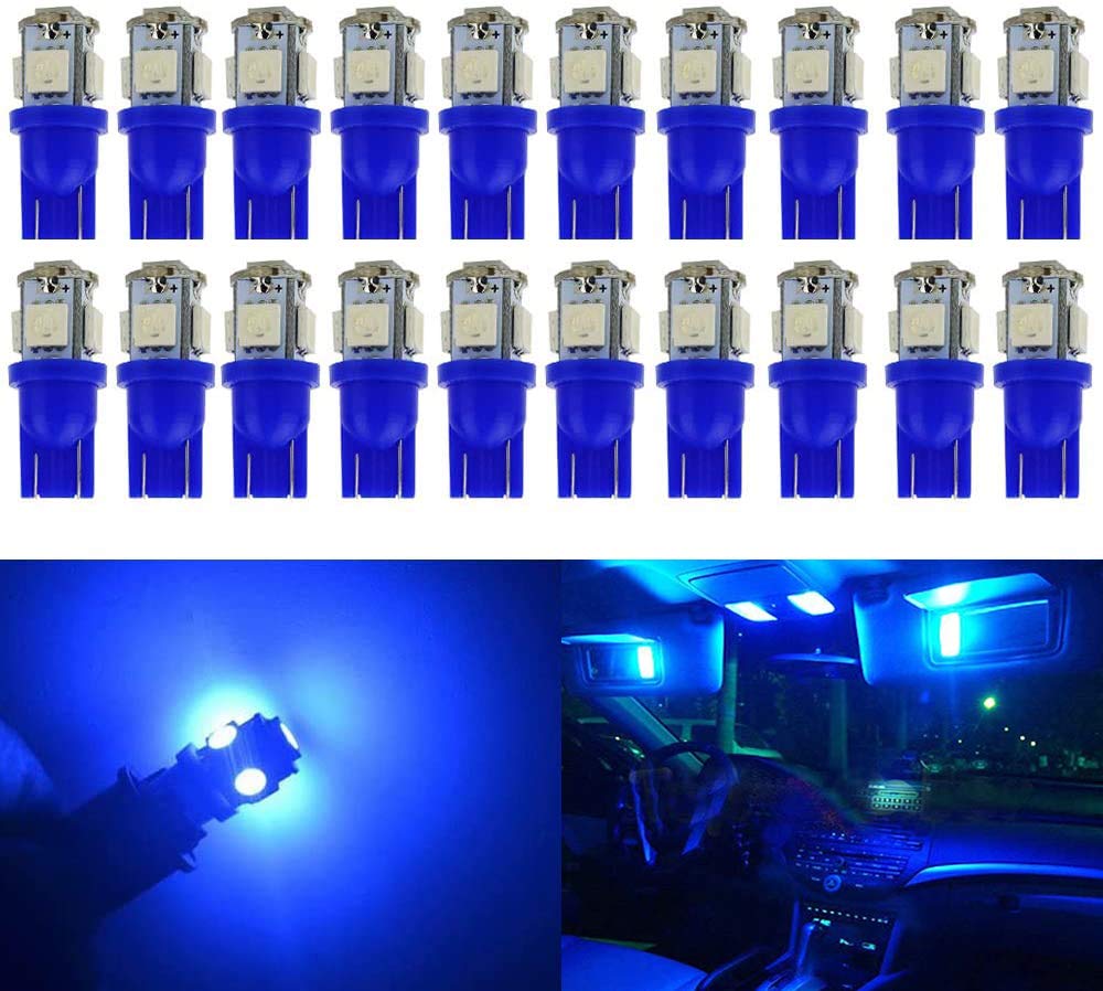 BlyilyB 12-Pack Ice Blue Replacement Stock # 194 T10 168 2825 W5W 175 158 Bulb 5050 5 SMD LED Light 12V Car Interior Lighting For Map Dome Lamp Courtesy Trunk License Plate Dashboard Parking Lights
