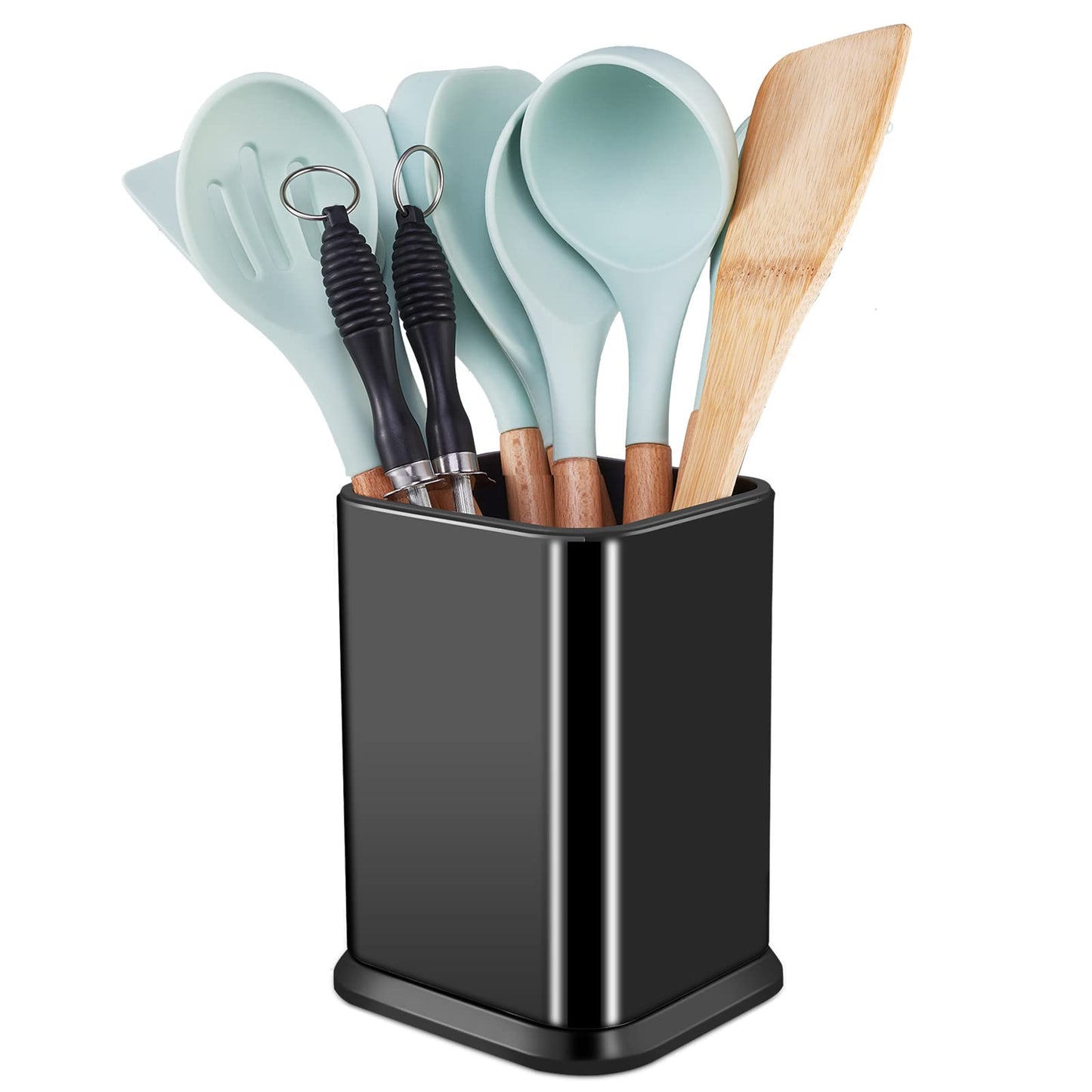 RedCall Soporte de utensilios de cocina de acero inoxidable para encimera, organizador de espátula, organizador de espátula, moderno y rectangular grande, organizador de utensilios de cocina, vajilla