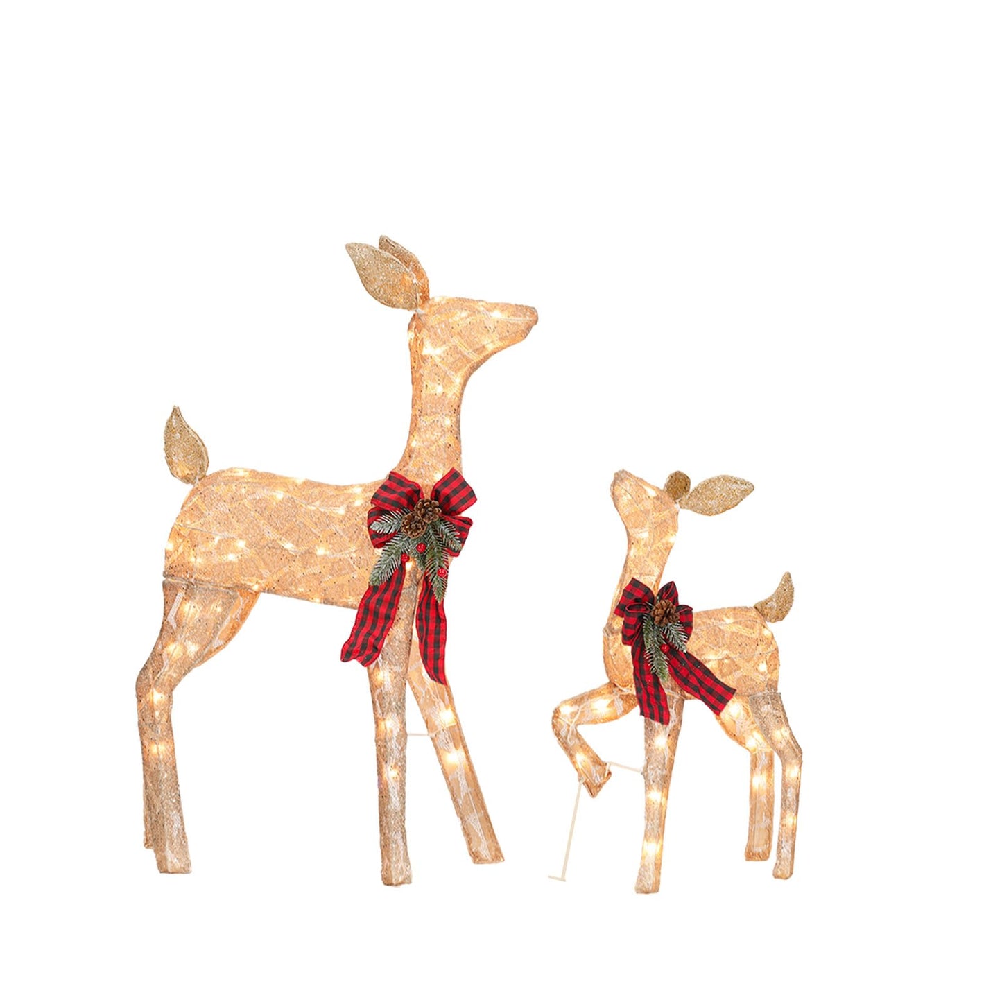 2 Pack Reindeer Christmas Decoration with 105 Lights Xmas Lighted Golden Glittering Deer for Indoor Outdoor Yard Lawn Decoration