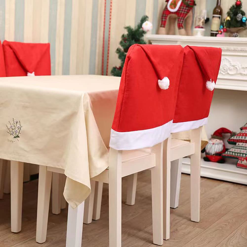 Yahpetes Chair Covers 6 Pcs Christmas Chair Covers 19.7" X 23.6" Red Hat Dining Chair Slipcovers Kitchen Chair Covers for Xmas Festive Home Dinner Decor (6 Pcs)