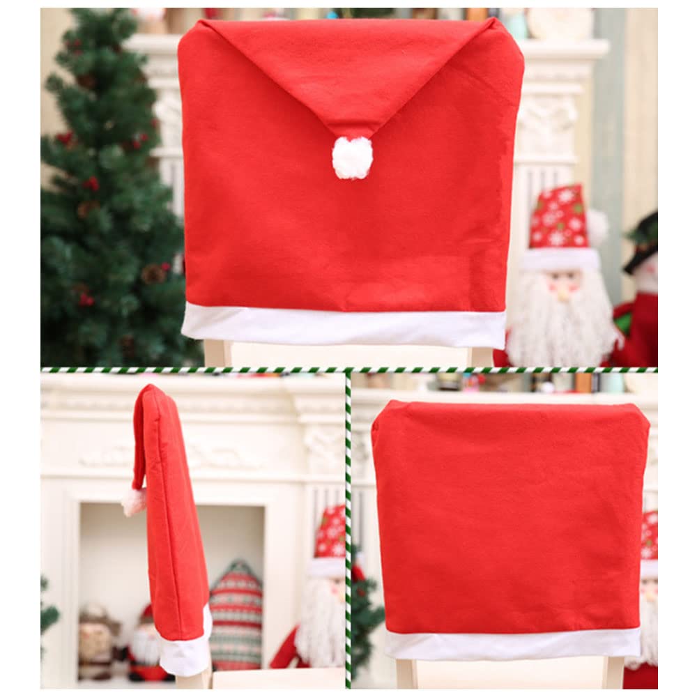 Yahpetes Chair Covers 6 Pcs Christmas Chair Covers 19.7" X 23.6" Red Hat Dining Chair Slipcovers Kitchen Chair Covers for Xmas Festive Home Dinner Decor (6 Pcs)