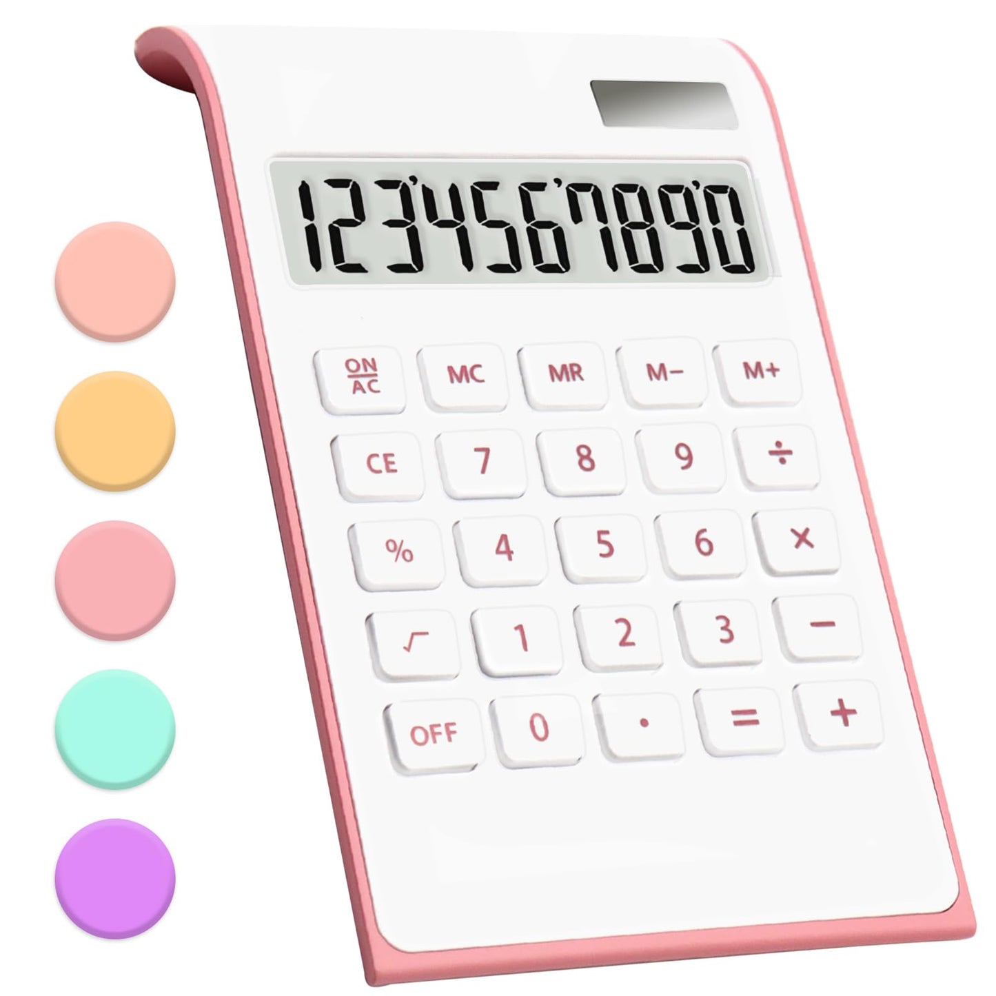Pink Office Calculator, 10 Digits Solar Battery Basic Desktop With Large LCD Display, School and Office Supplies and Accessories