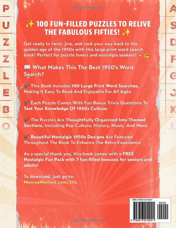 The Rockin’ 1950s Nostalgic Large Print Word Search for Adults & Seniors: 100 Relaxing, Big Font Wordfind Puzzles to Enhance Memory, Relive the Retro Years, & Have Fun + 50s Trivia (Classic Gifts)