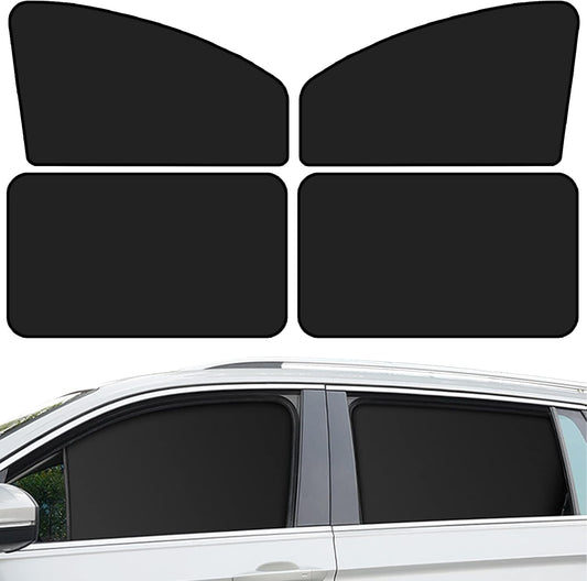 QUICTO Car Window Sun Shades, Car Window Sun Protection Cover, Car UV Protection Cover, Car Seat Full Sun Shield, Camping Available, Universal Car Interior Accessories ,Double-Sided Black (4pcs)