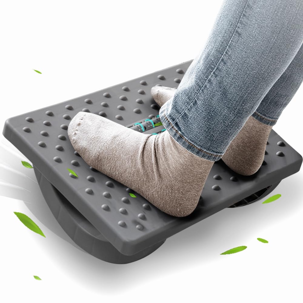 Foot Rest for Under Desk at Work - Ergonomic Foot Stools for Under Office Desk - Rocking Footrest with Roller Massager - Leg Rest for Chair, Computer Gaming - Promote Leg Circulation