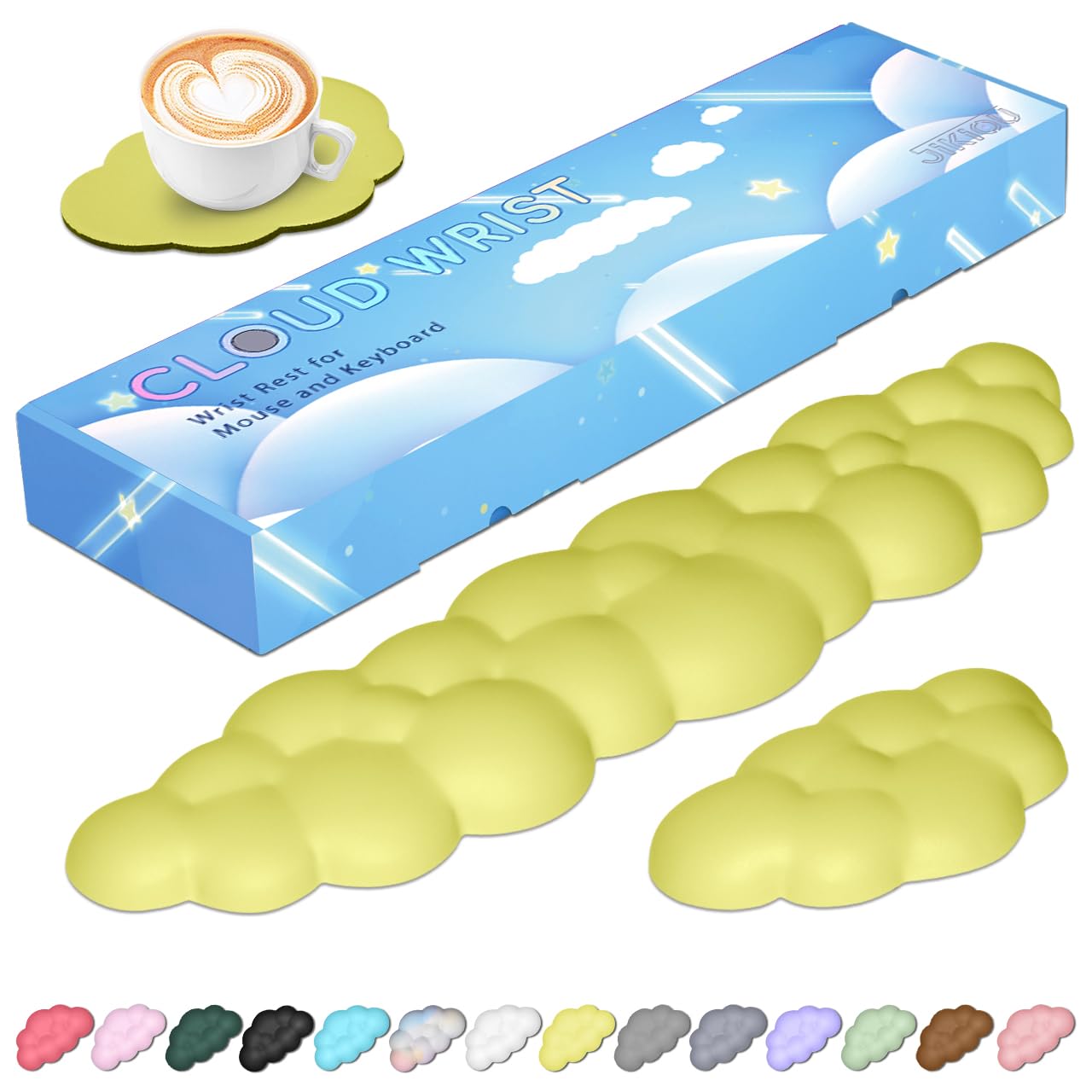 JIKIOU Upgrade Leather Cloud Keyboard Wrist Rest, Cloud Wrist Rest with Non-Slip PU Base, Comfortable Memory Foam Wrist Rest for Computer Laptop Mac Gaming Office and Pain Relief Christmas Wish Gift